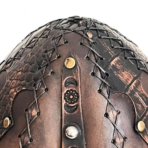 Shark Anatolia Ertuğrul Gazi Zımbalı Kırmızı Metal Broş Çapraz Dikiş Hakiki Deri Börk Şapka Kahve-58 - 10