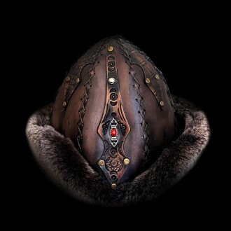 Shark Anatolia Ertuğrul Gazi Studded Red Metal Brooch Cross Stitch Genuine Leather Börk Hat Brown 58 cm / 22.8
