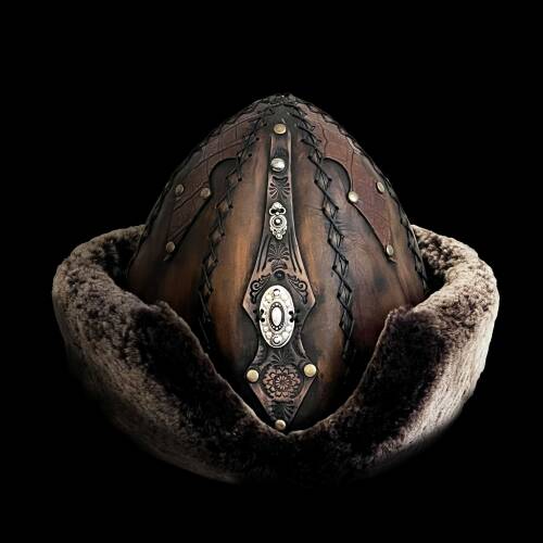 Shark Anatolia Ertuğrul Gazi Zımbalı Metal Broş Çapraz Dikiş Hakiki Deri Börk Şapka Antik Kahve-59 - 1