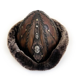 Shark Anatolia Ertuğrul Gazi Zımbalı Metal Broş Çapraz Dikiş Hakiki Deri Börk Şapka Antik Kahve-59 - 3