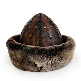 Shark Anatolia Ertuğrul Gazi Zımbalı Metal Broş Çapraz Dikiş Hakiki Deri Börk Şapka Antik Kahve-59 - 5