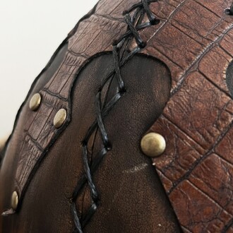 Shark Anatolia Ertuğrul Gazi Zımbalı Metal Broş Çapraz Dikiş Hakiki Deri Börk Şapka Antik Kahve-59 - 9