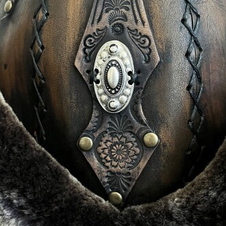 Shark Anatolia Ertuğrul Gazi Zımbalı Metal Broş Çapraz Dikiş Hakiki Deri Börk Şapka Antik Kahve-59 - 10