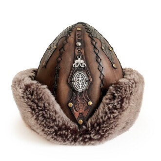 Shark Anatolia Ertuğrul Gazi Zımbalı Metal Elips Broş Çapraz Dikiş Hakiki Deri Börk Şapka Kahve-57 - 2