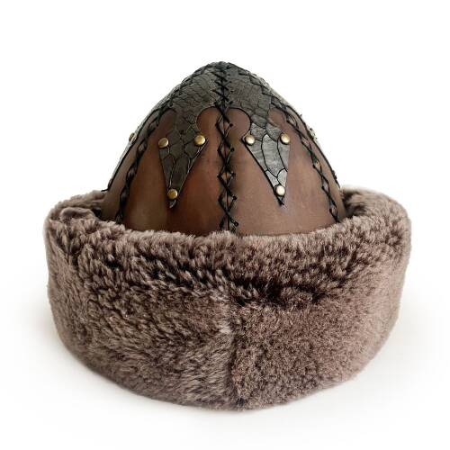 Shark Anatolia Ertuğrul Gazi Zımbalı Metal Elips Broş Çapraz Dikiş Hakiki Deri Börk Şapka Kahve-57 - 5