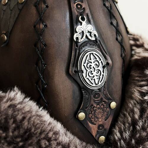 Shark Anatolia Ertuğrul Gazi Zımbalı Metal Elips Broş Çapraz Dikiş Hakiki Deri Börk Şapka Kahve-57 - 6