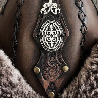 Shark Anatolia Ertuğrul Gazi Zımbalı Metal Elips Broş Çapraz Dikiş Hakiki Deri Börk Şapka Kahve-57 - 7