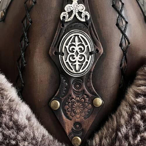 Shark Anatolia Ertuğrul Gazi Zımbalı Metal Elips Broş Çapraz Dikiş Hakiki Deri Börk Şapka Kahve-57 - 7