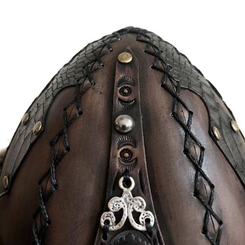 Shark Anatolia Ertuğrul Gazi Zımbalı Metal Elips Broş Çapraz Dikiş Hakiki Deri Börk Şapka Kahve-57 - 10