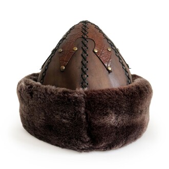 Shark Anatolia Ertuğrul Gazi Zımbalı Metal Yuvarlak Broş Çapraz Dikiş Hakiki Deri Börk Şapka Kahve-60 - 5