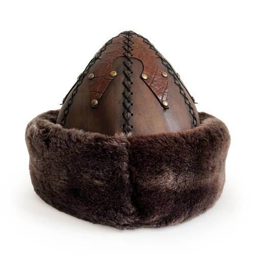 Shark Anatolia Ertuğrul Gazi Zımbalı Metal Yuvarlak Broş Çapraz Dikiş Hakiki Deri Börk Şapka Kahve-60 - 5