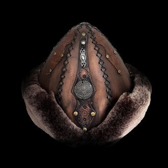Shark Anatolia Ertuğrul Gazi Studded Metal Round Brooch Cross Stitch Genuine Leather Börk Hat Brown 60 cm/23.6"