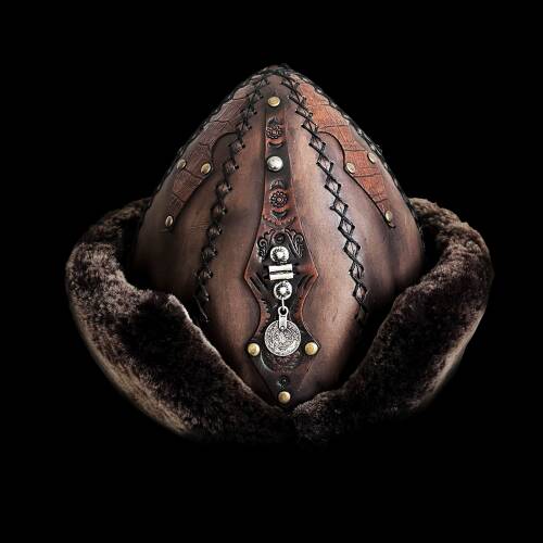 Shark Anatolia Ertuğrul Gazi Zımbalı Osmanlı Tuğra Broş Çapraz Dikiş Hakiki Deri  Börk Şapka Kahve-60 - 1