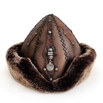 Shark Anatolia Ertuğrul Gazi Zımbalı Osmanlı Tuğra Broş Çapraz Dikiş Hakiki Deri  Börk Şapka Kahve-60 - 2