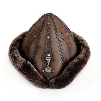 Shark Anatolia Ertuğrul Gazi Zımbalı Osmanlı Tuğra Broş Çapraz Dikiş Hakiki Deri  Börk Şapka Kahve-60 - 4