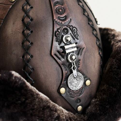 Shark Anatolia Ertuğrul Gazi Zımbalı Osmanlı Tuğra Broş Çapraz Dikiş Hakiki Deri  Börk Şapka Kahve-60 - 6