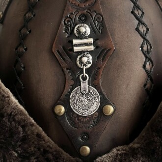 Shark Anatolia Ertuğrul Gazi Zımbalı Osmanlı Tuğra Broş Çapraz Dikiş Hakiki Deri  Börk Şapka Kahve-60 - 7