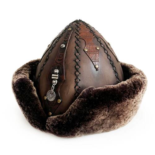 Shark Anatolia Ertuğrul Gazi Zımbalı Osmanlı Tuğra Broş Çapraz Dikiş Hakiki Deri  Börk Şapka Kahve-60 - 10