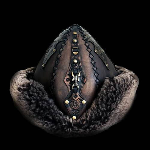 Shark Anatolia Ertuğrul Gazi Zımbalı Pirinç Broş Çapraz Dikiş Hakiki Deri  Börk Şapka Kahve-60 - 1