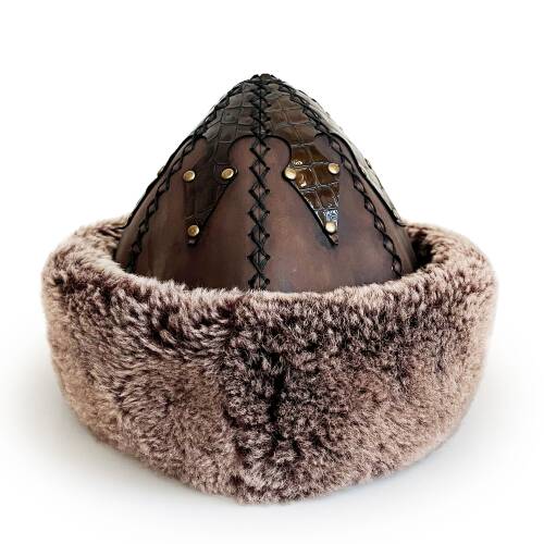 Shark Anatolia Ertuğrul Gazi Zımbalı Pirinç Broş Çapraz Dikiş Hakiki Deri  Börk Şapka Kahve-60 - 5