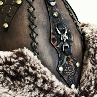 Shark Anatolia Ertuğrul Gazi Zımbalı Pirinç Broş Çapraz Dikiş Hakiki Deri  Börk Şapka Kahve-60 - 6