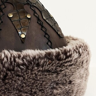 Shark Anatolia Ertuğrul Gazi Zımbalı Pirinç Broş Çapraz Dikiş Hakiki Deri  Börk Şapka Kahve-60 - 7