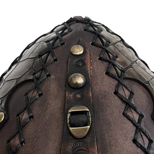 Shark Anatolia Ertuğrul Gazi Zımbalı Pirinç Broş Çapraz Dikiş Hakiki Deri  Börk Şapka Kahve-60 - 10