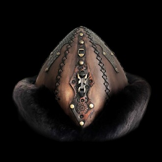 Shark Anatolia Ertuğrul Gazi Zımbalı Pirinç Broş Çapraz Dikiş Hakiki Deri Börk Şapka Kahve-Siyah 60 