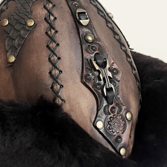 Shark Anatolia Ertuğrul Gazi Zımbalı Pirinç Broş Çapraz Dikiş Hakiki Deri Börk Şapka Kahve-Siyah 60 - 6