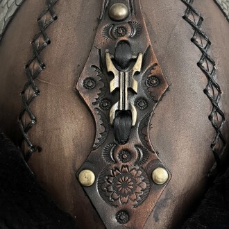 Shark Anatolia Ertuğrul Gazi Zımbalı Pirinç Broş Çapraz Dikiş Hakiki Deri Börk Şapka Kahve-Siyah 60 - 7