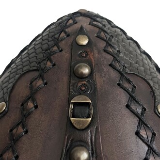 Shark Anatolia Ertuğrul Gazi Zımbalı Pirinç Broş Çapraz Dikiş Hakiki Deri Börk Şapka Kahve-Siyah 60 - 10