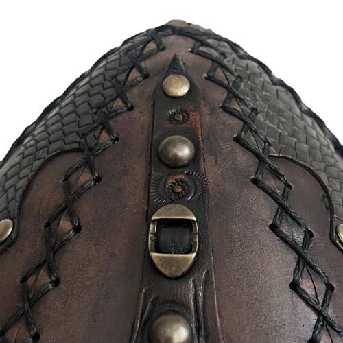 Shark Anatolia Ertuğrul Gazi Zımbalı Pirinç Broş Çapraz Dikiş Hakiki Deri Börk Şapka Kahve-Siyah 60 - 10