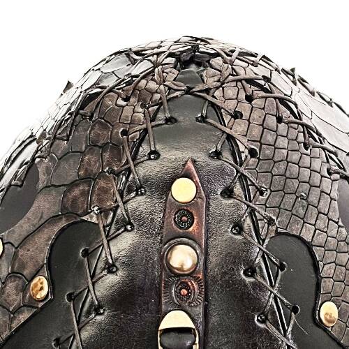 Shark Anatolia Ertuğrul Gazi Zımbalı Pirinç Broş Çapraz Dikiş Hakiki Deri Börk Şapka Siyah-60 - 10