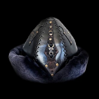Shark Anatolia Ertuğrul Gazi Studded Brass Brooch Cross Stitch Genuine Leather Bork Hat Black-60