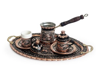 Shark Anatolia Erzincan El İşleme Bakır Kahve Sunum Seti - 2
