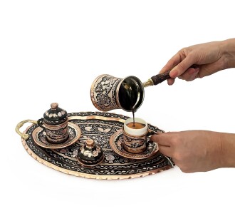 Shark Anatolia Erzincan El İşleme Bakır Kahve Sunum Seti - 3