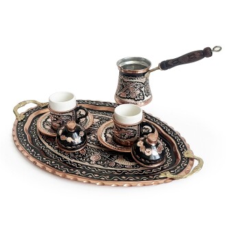 Shark Anatolia Erzincan El İşleme Bakır Kahve Sunum Seti - 4