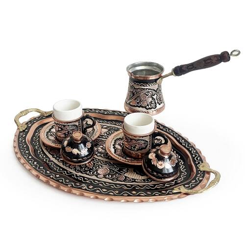 Shark Anatolia Erzincan El İşleme Bakır Kahve Sunum Seti - 4