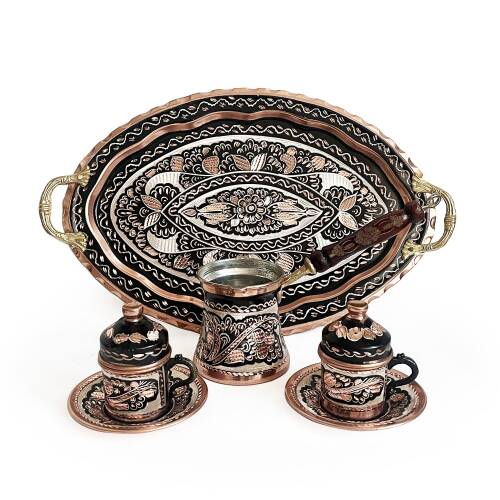 Shark Anatolia Erzincan El İşleme Bakır Kahve Sunum Seti - 5