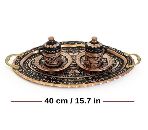 Shark Anatolia Erzincan El İşleme Bakır Kahve Sunum Seti - 6
