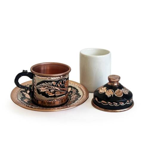 Shark Anatolia Erzincan El İşleme Bakır Kahve Sunum Seti - 7