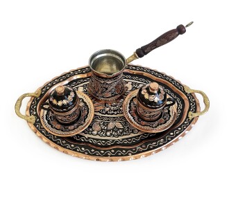 Shark Anatolia Erzincan El İşleme Bakır Kahve Sunum Seti - 9