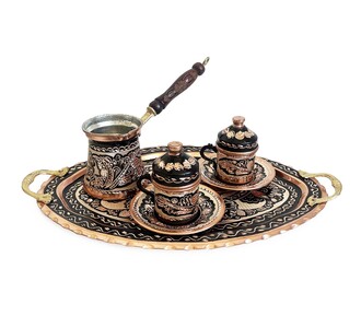 Shark Anatolia Erzincan Handcrafted Copper Coffee Presantation Set For 2