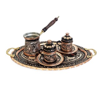 Shark Anatolia Erzincan Handcrafted Copper Coffee Presantation Set For 2