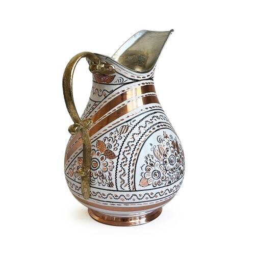 Shark Anatolia Erzincan El İşleme Bakır Sürahi Beyaz - 5