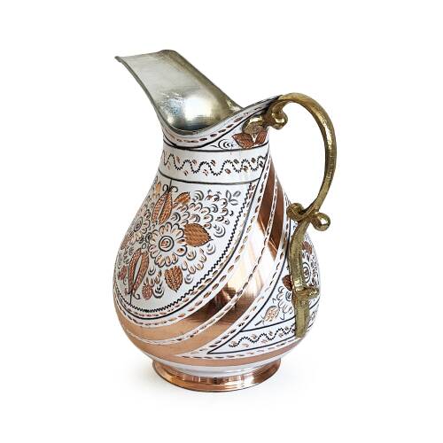 Shark Anatolia Erzincan El İşleme Bakır Sürahi Beyaz - 6