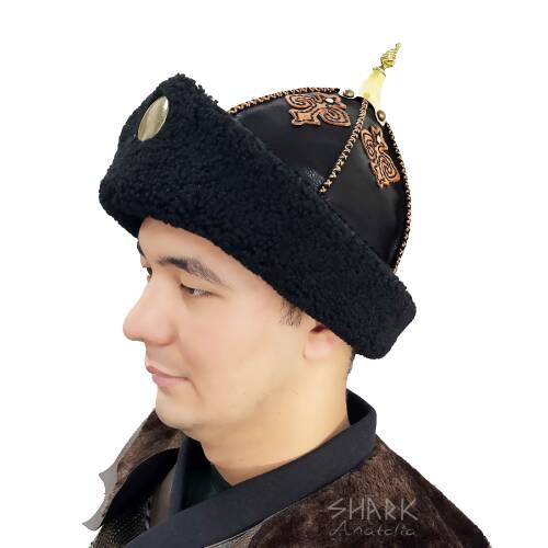 Shark Anatolia Hakiki Deri El Yapımı Börk Kubbeli Siyah Kahve - 5