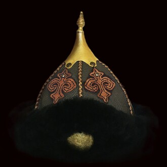 Shark Anatolia - Shark Anatolia Ottoman Real Leather Handmade Traditional Börk Helmet Hat Black-Brown