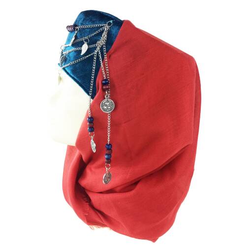 Shark Anatolia Halime Sultan Fes Şapka Mavi Kırmızı - 2