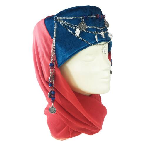 Shark Anatolia Halime Sultan Fes Şapka Mavi Kırmızı - 3